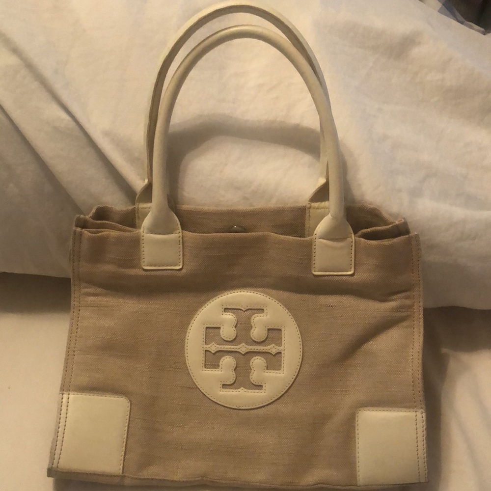 Tory Burch Linen Purse. 13” wide, 9.5” tall 5”wide. - Picture 7 of 8
